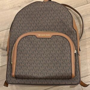 Michael Kors Brown MK Logo Backpack with Tan Trim